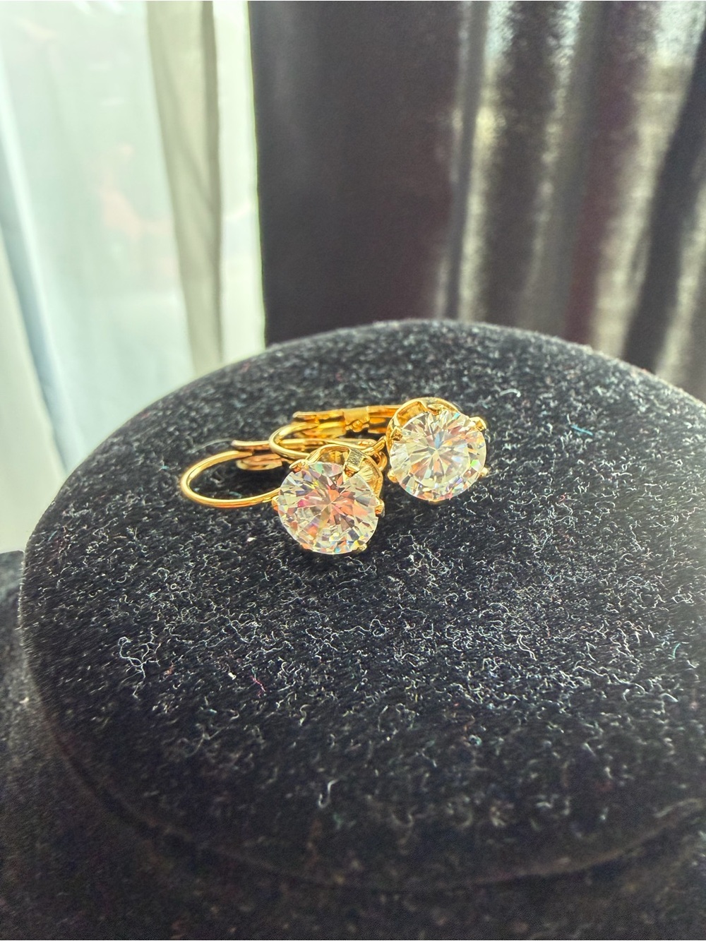 Gold-Tone Clear Crystal Leverback Earrings - Elegant Sparkle GF